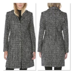 Laundry by Shelli Segal Metallic Tweed Reefer Walker Coat size Small- NEW